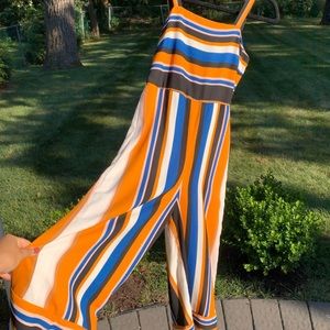 striped jumpsuit with culottes